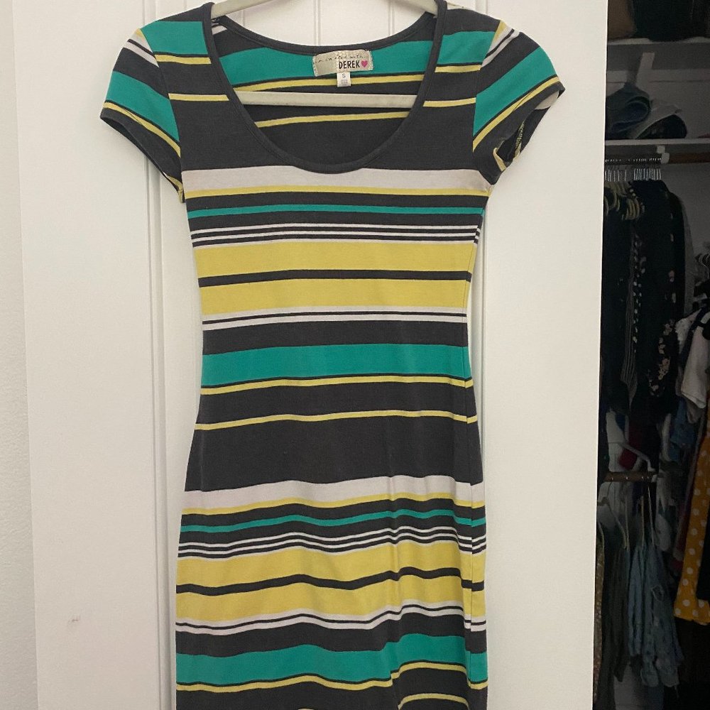 Casual Striped Sundress - Yellow Green Brown